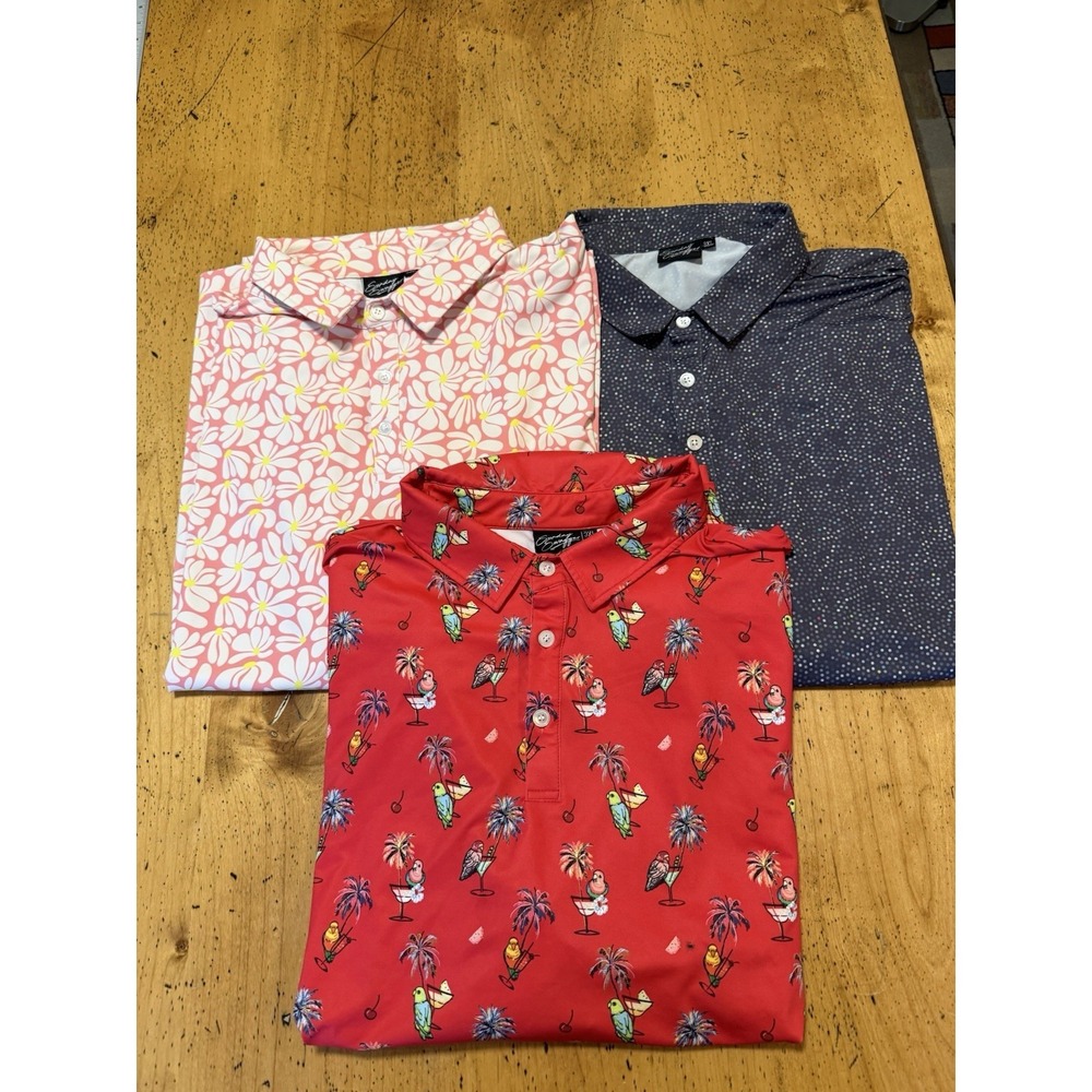 Lot Of 3 Sunday Swagger Tropical Bamboo Polo Men's 3XL All Over Print Patterns